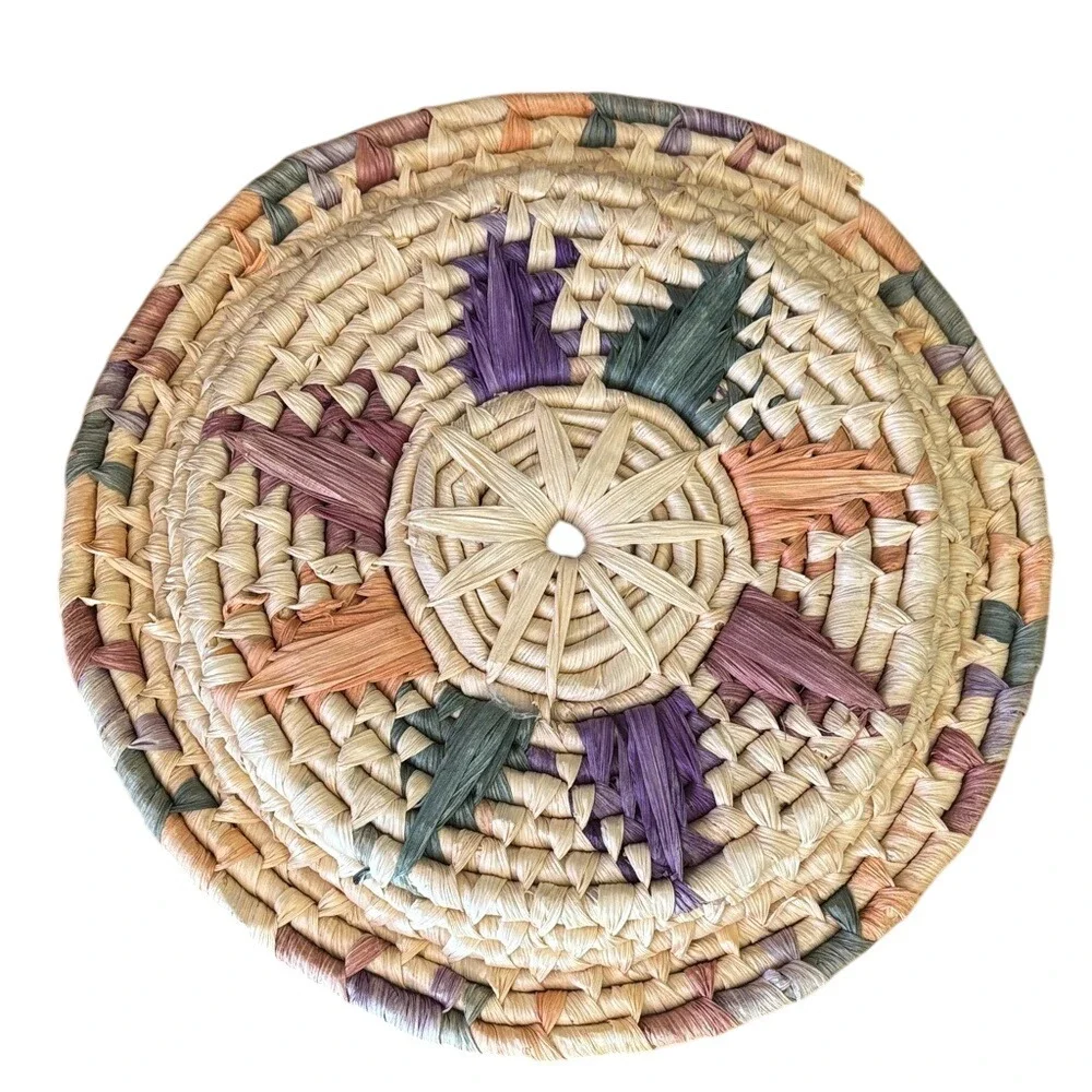 Vintage Handwoven Wicker Pastel Southwestern Basket Casserole HotPad Wall‎ Decor